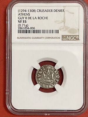 #ad Crusader Coin NGC Certified Silver Knights Templar Cross 1294 Guy II De La Roche $259.00