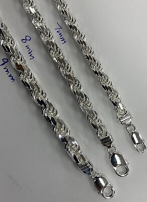 #ad 925 Sterling Silver Solid Handmade Rope Bracelet 7mm8mm amp; 9mm in 8quot; 9” amp; 10quot; $278.99
