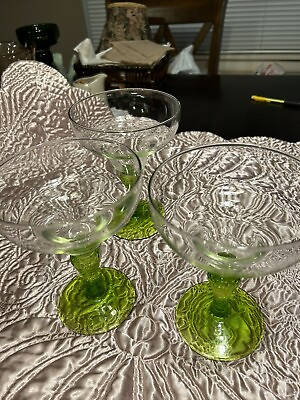 #ad Set Of Three Hammered Stem Green Margarita Cocktail Glasses $52.50