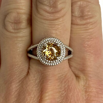 #ad Sterling Silver 925 SAI Krishna Round 7MM Prong Set Citrine Solitaire Ring Sz 7 $58.00