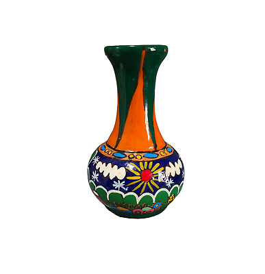 #ad Vintage Tlaquepaque Mexican Redware Pottery Colorful Figural Story Telling Vase $29.75