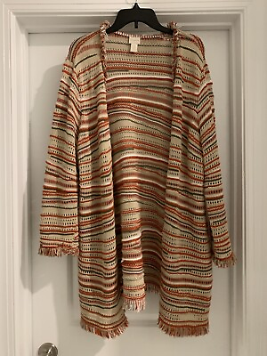 #ad Chicos Cotton Long Sweater Duster Earth Tones. Chicos 3 Or XL $15.19