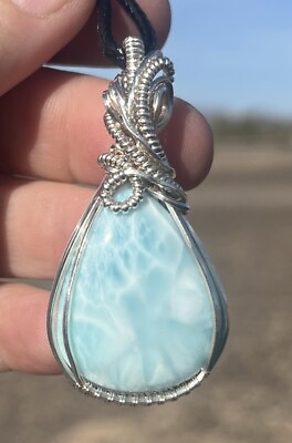 #ad Larimar 925 Sterling Silver wire wrapped pendant 2m $74.90