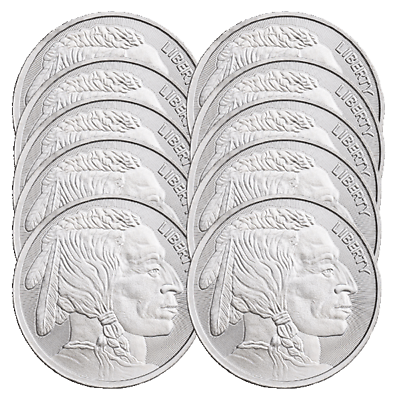#ad Lot of 10 Buffalo Indian 1 oz .999 Fine Silver Round $311.60