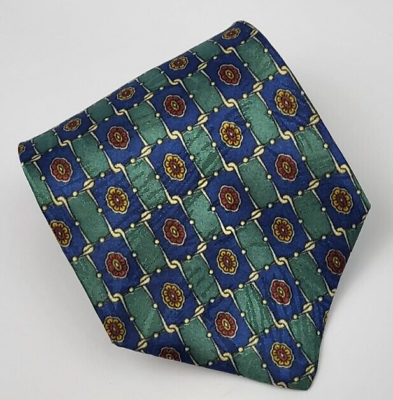 #ad Manhattan Polyester Tie Green Blue Gold Geometric Men Necktie USA 55.5 x 3.7 8 $12.99