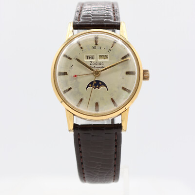 #ad Vintage 34mm Zodiac Triple Date Moonphase Men#x27;s Automatic Wristwatch 74 $550.00