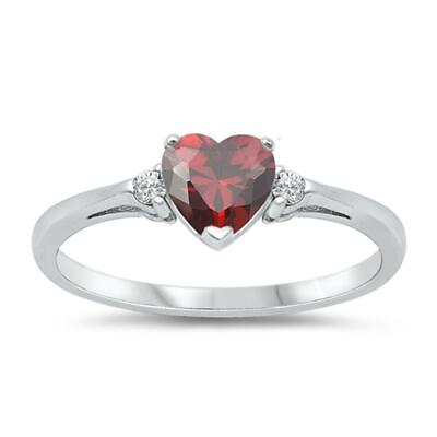 #ad Sterling Silver Red CZ Heart Ring Love Band Solid 925 Sizes 3 12 $12.69