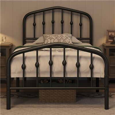 #ad Twin Full Queen Bed Frames Metal Platform Bed with Arched Headboard Footboard $104.89