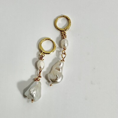 #ad Gold Pearl Drop Earrings Huggie $25.00