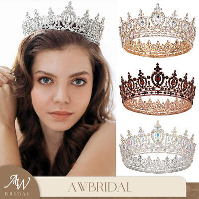 #ad AW BRIDAL Royal Queen Crown Rhinestone Wedding Bridal Tiara Party Pageant Prom $9.99
