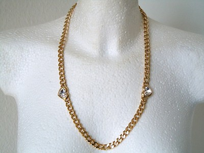 #ad Massive Gold Plated Fashion Statement Chain Heart Rhinestone 3.4oz 24 13 16in $62.70