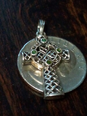 #ad Vintage Silver Celtic Cross With Peridot Gems $44.99