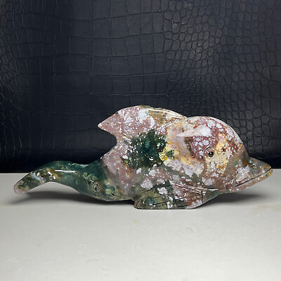 #ad 498g Natural Crystal Specimen. Ocean Jasper. Hand carved Dolphin. Gift. RB $188.99