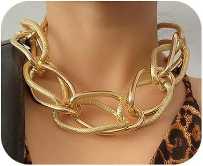 #ad Chunky Choker Necklace Statement Thick Gold Chain Necklace for Women Fashion $32.78