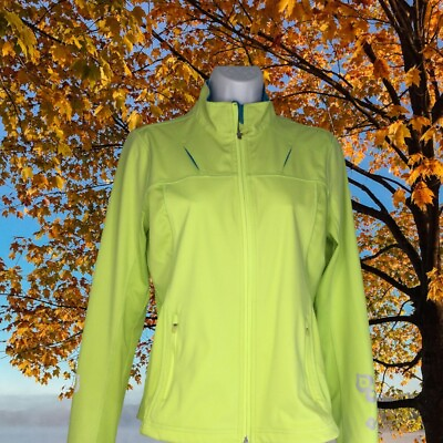 #ad Athleta Neon Green Ascender Jacket Sz S Full Zip Windbreaker Heart Coat $26.99