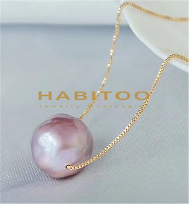#ad 12 13mm purple Baroque Edison Keshi Pearl pendant Necklace 925 silver $19.99