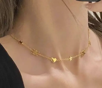 #ad CELINE Necklace Macadam Heart Star Charm Gold Color Spring RIng Clasp 14 16 in. $170.99
