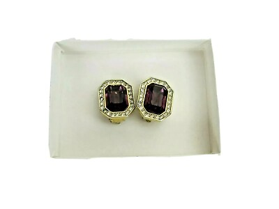 #ad Vintage GIVENCHY Clip Earrings Amethyst with Pave Faceted Stones Signed $179.99