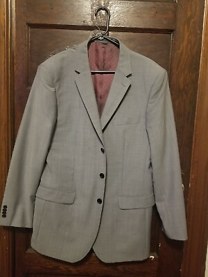 #ad Indochino Mens Suit Coat 44 Solid Gray Wool Maroon Polka Dot Lined Jacket Only $200.00