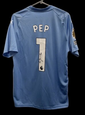 #ad Pep Guardiola Manchester City Hand Signed Home Shirt 2023 24 GBP 200.00