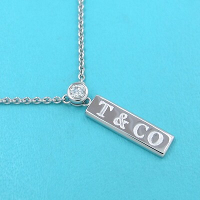#ad Tiffany amp; Co. Bar Drop Diamond Pendant Plate Necklace White Gold 41cm $699.06
