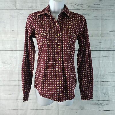 #ad Cruel Girl Womens Pearl Snap Shirt Sz XS Maroon Floral Embroidered Long Sleeve $24.99