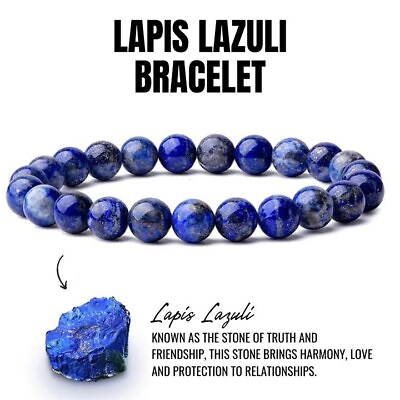 #ad Natural 8mm Lapis Lazuli Stone Bracelet Blue Gemstone Stretch Bracelet Handmade $11.00