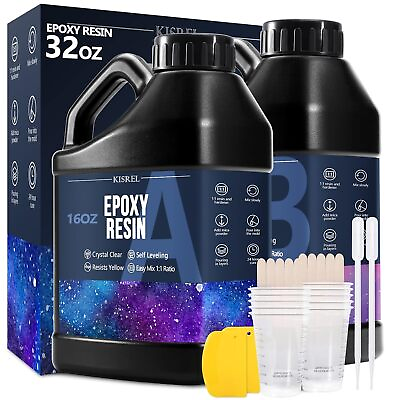 #ad 32OZ Crystal Clear Epoxy Resin Kit No Yellowing No Bubble ideal Casting for Art $24.97