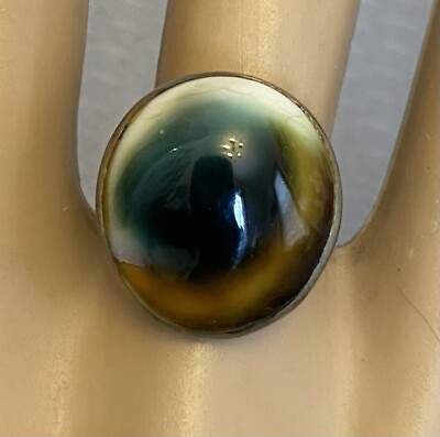 #ad vintage natural Operculum Shell Cats Eye Ring size 7 handmade stamped SILVER $34.95