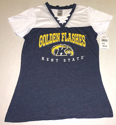 #ad Kent State Golden Flashes Faux String Upper Mesh Shirt New Ladies Womens SMALL $13.49