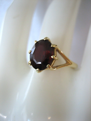 #ad VINTAGE 14K YELLOW GOLD OVAL GARNET RING SIZE 6.5 $206.98
