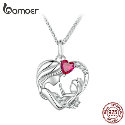 #ad BAMOER 925 Sterling Silver Mom amp; Child Love Necklace Mother Gift Women Jewelry $22.58