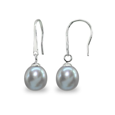 #ad Gray Cultured Freshwater Pearl Polished Sterling Silver Dainty Dangle Earrings $21.47