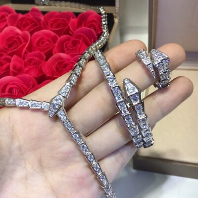 #ad Set of 4 Women Silver Shinny Necklace Earring Ring Bracelet Choker Heart Jewelry $39.55