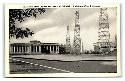 #ad Postcard Oklahoma State Capitol and Vista of Oil Wells OK City T21 $1.99