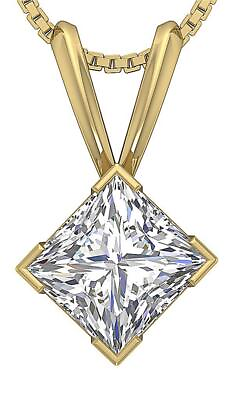 #ad Solitaire Pendant VS1 F 1.00 Ct Square Princess Lab Grown Diamond 14K Solid Gold $789.59