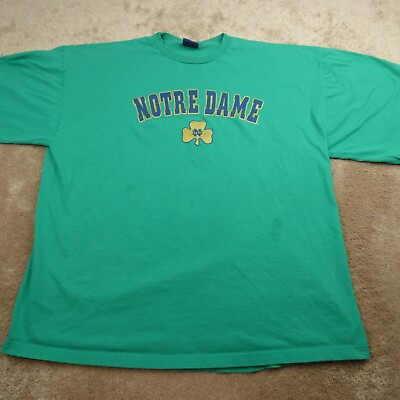 #ad Vintage Notre Dame Irish Football T Shirt Size 2XLGreen USA Made $12.88