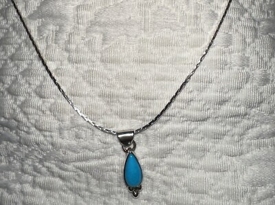 #ad 22” Sterling Silver Chain amp; 1” Sterling Turquoise Pendant Marked PS Sterling $28.90