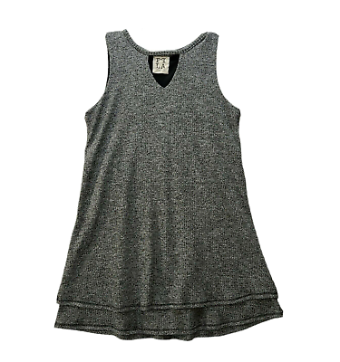 #ad PPLA Womens Layered Knit Tank Dress Sleeveless Heather Gray Ribbed Size Large $14.23