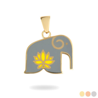 #ad Gold Elephant Yellow Lotus Flower Enamel Pendant Necklace $239.99