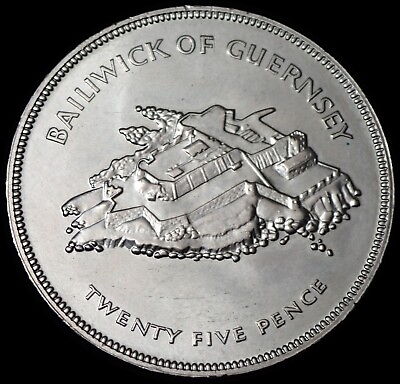 #ad Guernsey 25 Pence 1977 Elizabeth II Silver Jubilee Crown Coin WCA 7144 GBP 6.99