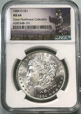 #ad 1884 O $1 Morgan Dollar Uncirculated NGC MS64 Great Northwest Collection Label $99.95