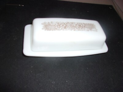 #ad PYREX Tabletop Ware Butter Dish WOODLAND 72 6 Opal White Glass Brown $19.99
