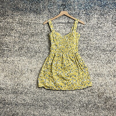 #ad Free People Womens Yellow Floral Sleeveless Sweetheart Neck A Line Dress Size XS $18.74