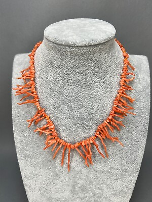 #ad Antique Natural Undyed Mediterranean Salmon Red Coral Branch Necklace 14quot; $137.31