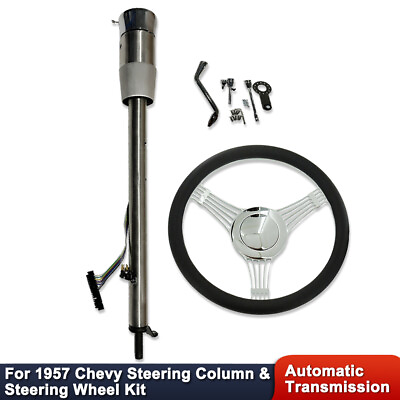 #ad For Chevy 1957 Tilt Auto Natural Steering Columnamp;14quot; Half Wrap Wheelamp;Horn Button $286.68