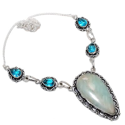 #ad Amazonite Handmade Gemstone 925 Sterling Silver Jewelry Necklace 18quot; w040 $9.29