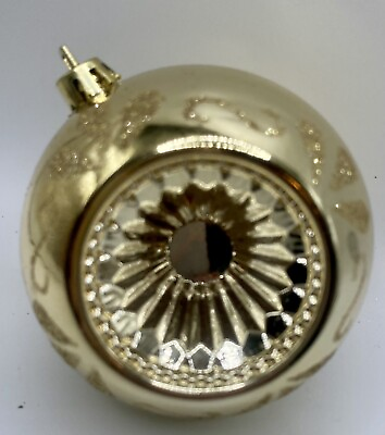 #ad Vintage Gold 2 1 2” Plastic Molded Christmas Tree Ornament Ball Starburst 1970s $7.95