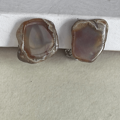 #ad Vintage clip style milky agate earrings . $15.00