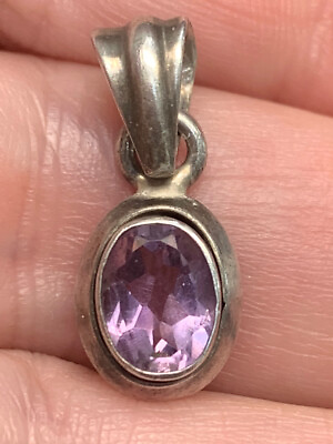 #ad Natural Faceted Oval Purple Amethyst 925 Solid Sterling Silver Pendant $23.50